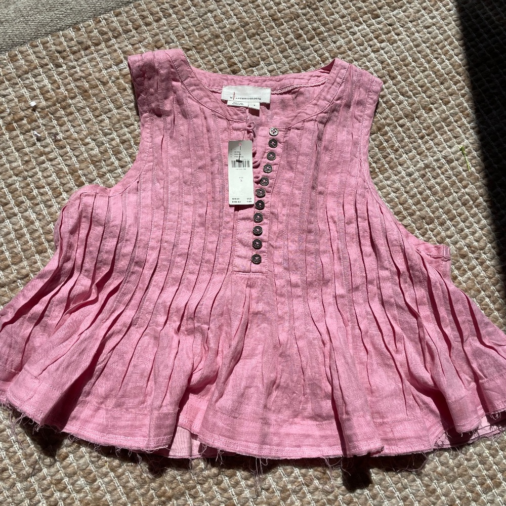 Anthropology Lottie Pleated Linen Tank